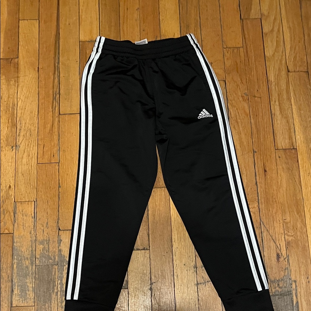 Adidas Kids Black Joggers with White Stripes